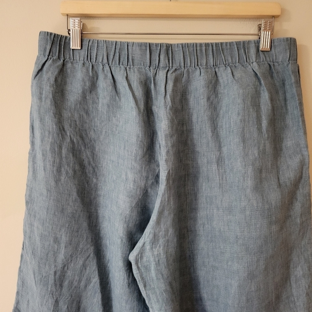 EILEEN FISHER Washed-Organic-Linen Délavé Wide-Leg Cropped Pants Blue Sz Medium - Picture 6 of 10